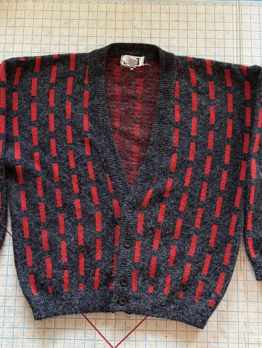 Mod Oversized Cardigan USA Mens L Geometric Grandpa Grunge Sweater Cobain VTG